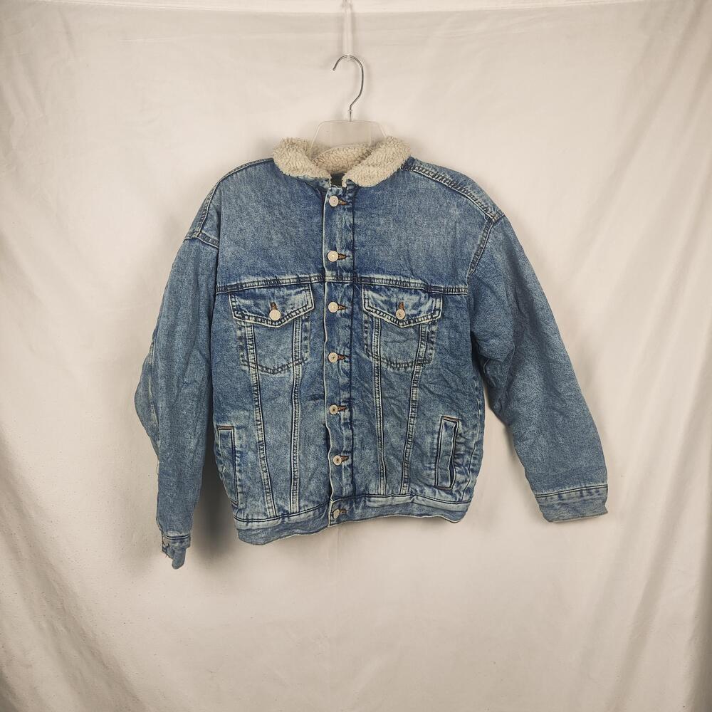 &DENIM Jacket Womens XS Blue Sherpa Lined Denim Trucker Button Pockets Cozy